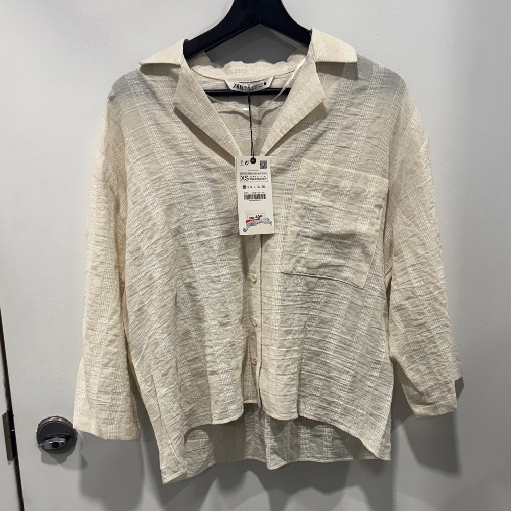 Zara TEXTURED PYJAMA-STYLE BLOUSE - Picture 2 of 8